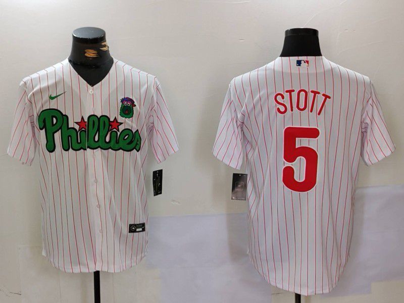 Men Philadelphia Phillies #5 Stott White stripe Second generation Joint Name 2024 Nike MLB Jersey style 1